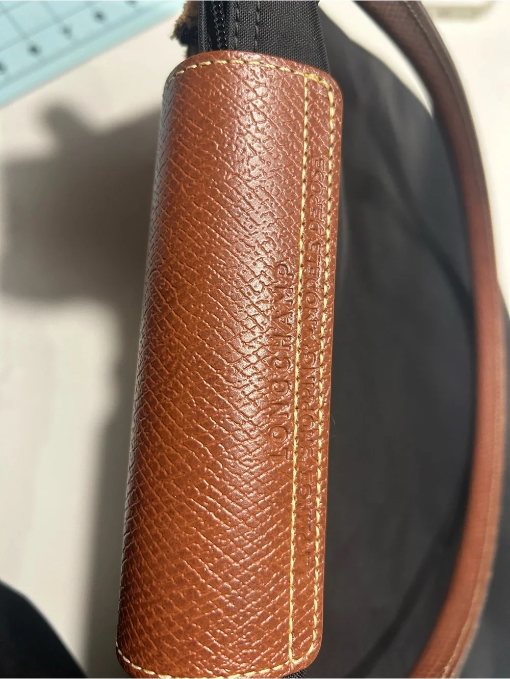 Longchamp Black Tote with Brown Trim and Handles